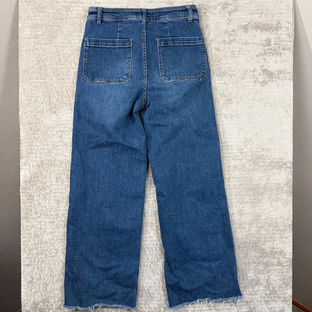 OAT New York High Rise Wide Leg Raw Hem Blue Denim Jeans Womens Size 6/28